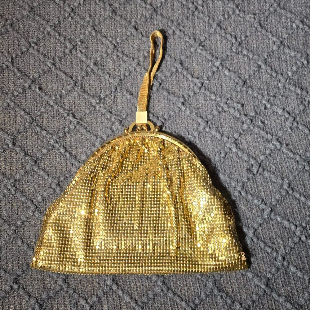 Vintage 1950s Whiting & Davis Gold Mesh Wristlet with Original Pocket Mirror